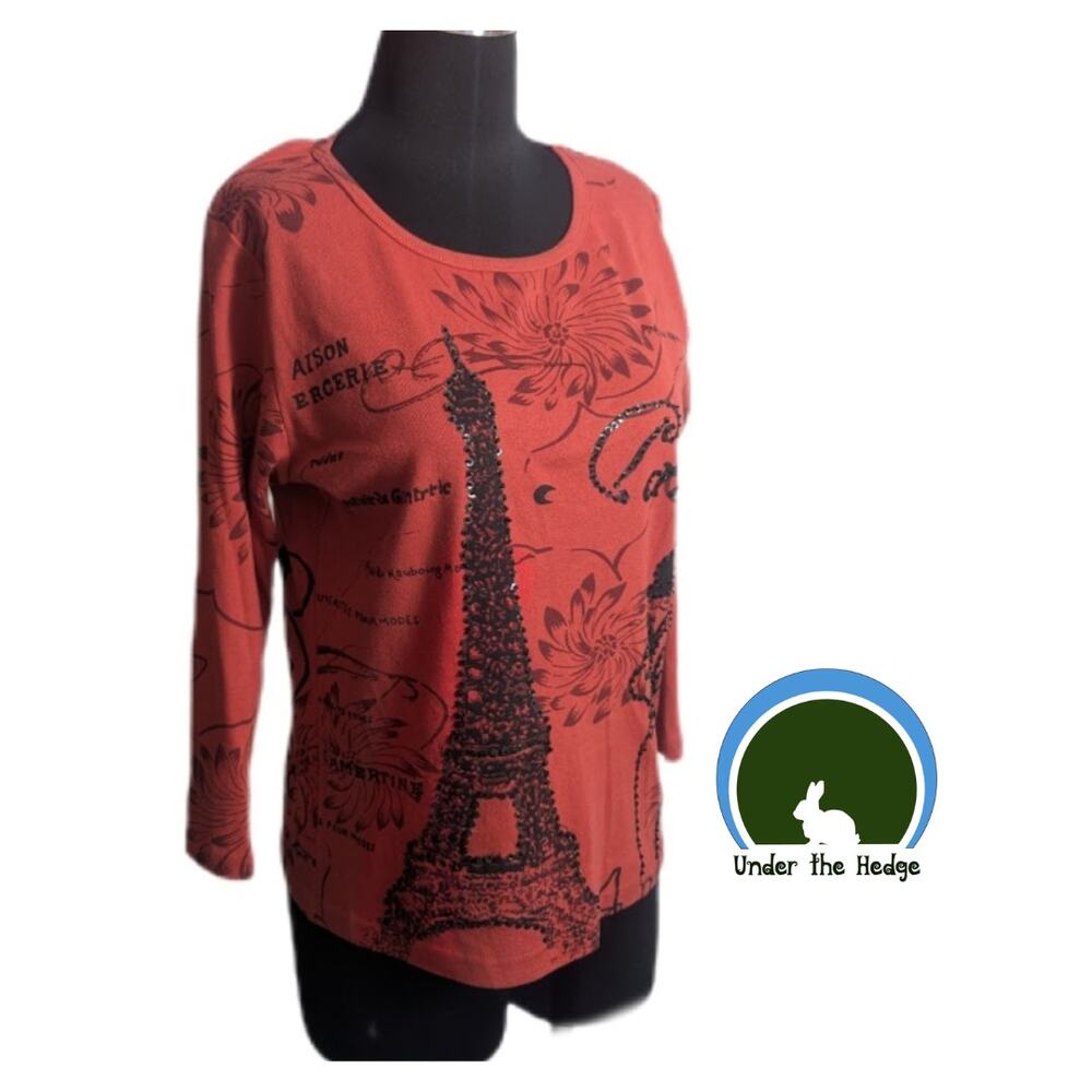 Vintage Y2K Take Two Red Black Beaded Paris Knit Top | PL | Grunge Indie